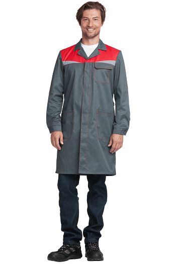 Халат  "КМ-10 ЛЮКС" серый с красным, мужской