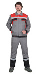 Костюм "МАСТЕР" летний: куртка кор., брюки ср. серый с красным с СОП (Тк. Rodos) 