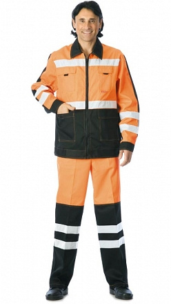 Костюм "Магистраль-Люкс": куртка, брюки оранж. с черным и СОП