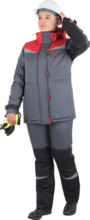 Костюм КМ-10 ЛЮКС утеплённый женский серо-красный (ФСС)