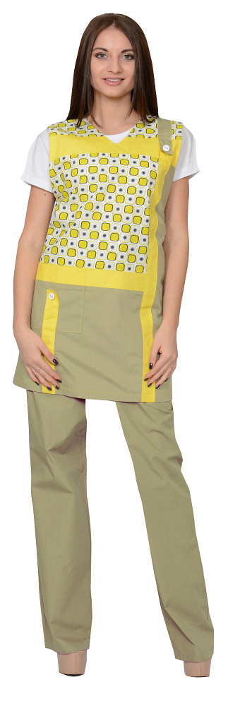 Комплект "Галатея" женск.- фартук+брюки оливковый с желтым